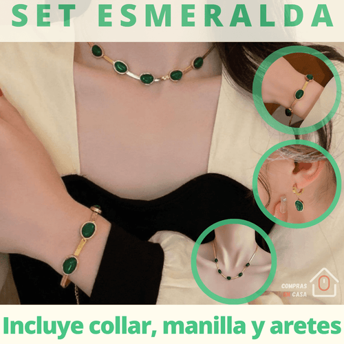 Set collar pendientes y pulseras esmeralda